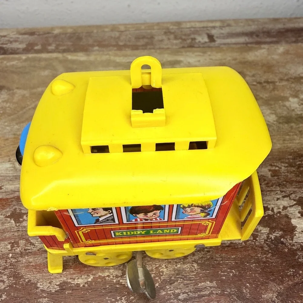 Vintage Tin Litho Wind Up Kiddy Land Tram Car Toy Mid Century Japan Yone